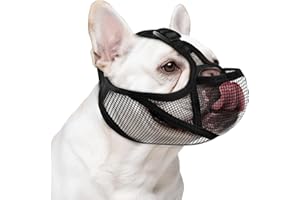 OHCOZZY French Bulldog Muzzle with Breathable Open Eye Hole Design, Allows Tongue Extension - Soft Short Snout Dog Muzzle for French Bulldog, Pug, Shih Tzu to Prevent Biting Allow Drink & Feed(S,Black)