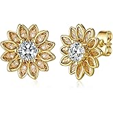EVEVIC Austrian Crystal Flower Stud Earrings for Women Fashion 14K Gold Plated Hypoallergenic Jewelry