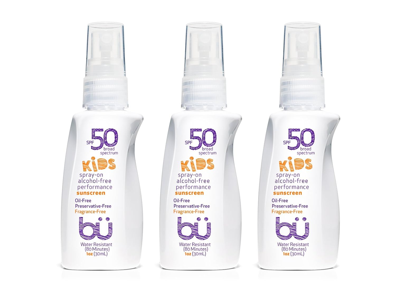 bu SPF 50 Sunscreen Spray - Nature's Sun Block. Biodegradable. Water Resistant. TSA Approved. Vegan. Alcohol & Cruelty Free | Fragrance Free Kids - 1 oz (3 Pack)