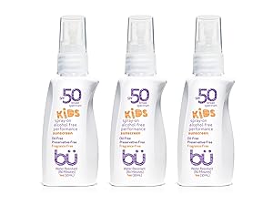 bu SPF 50 Sunscreen Spray - Nature's Sun Block. Biodegradable. Water Resistant. TSA Approved. Vegan. Alcohol & Cruelty Free | Fragrance Free Kids - 1 oz (3 Pack)