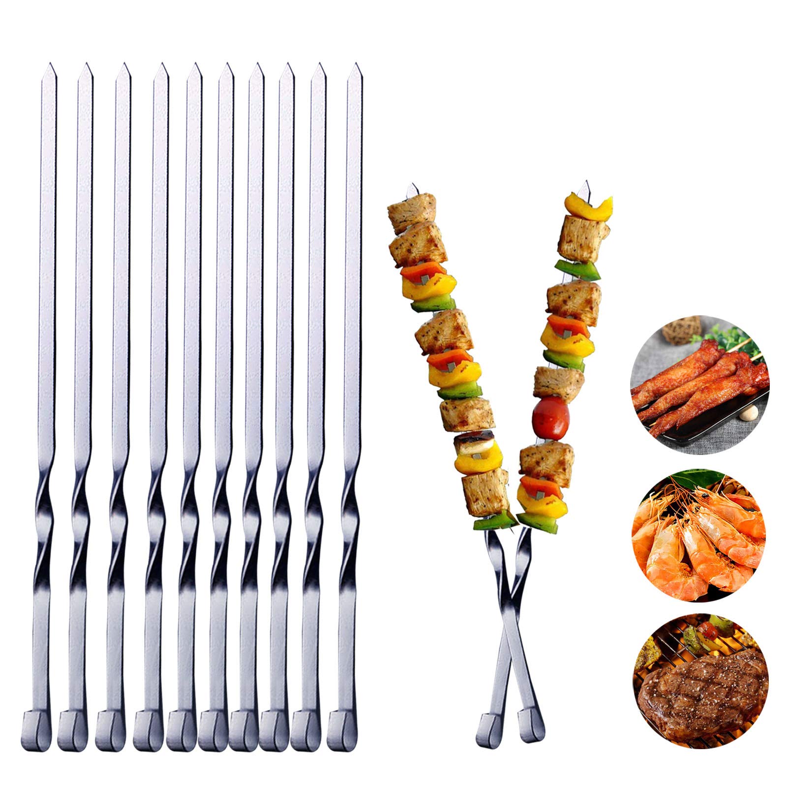Jandays Kebab Skewers Metal Bbq Set 10 Pcs Meat Grill Stainless Steel Sticks Flat Wide Reusable Shish Kebab For Barbecue, Kabob, Cocktail, Party Essentials, Fruit, Vegetable 15.7 Inches/40 cm