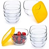 Libbey Serve It 16 Piece 2 Cup Glass Storage Bowl Container Set with Yellow Plastic Lids