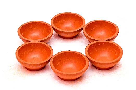 Mahakal Handmade Clay Diya Round (Set of 06 Pcs) for Diwali Decoration