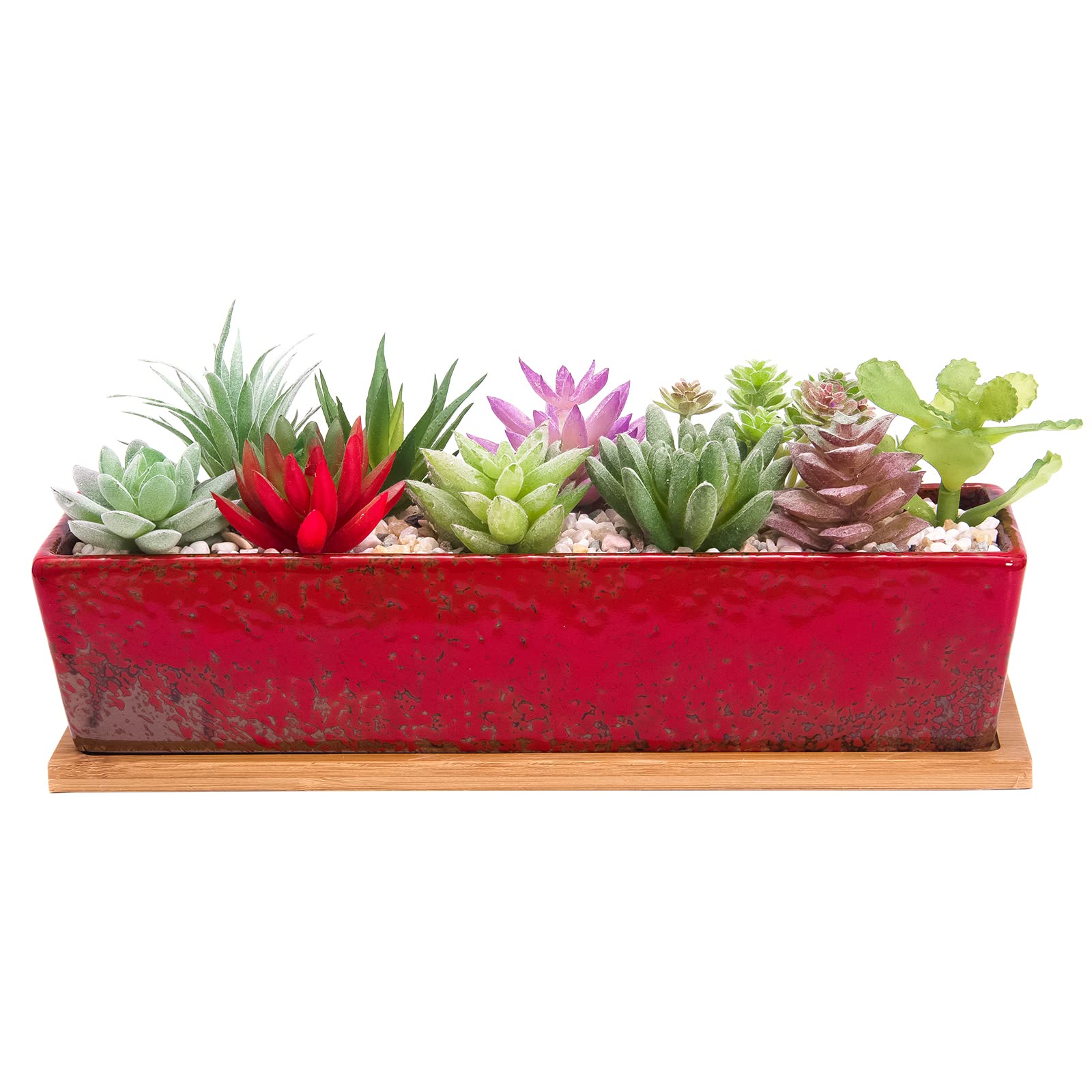 ARTKETTY Succulent Plant Pots, 30 CM Long Rectangle Succulent Plant Pots with Drainage Tray, Large Ceramic Cactus Flower Plants for Indoor/Outdoor Plants Shallow Bonsai Window Box Home Decor