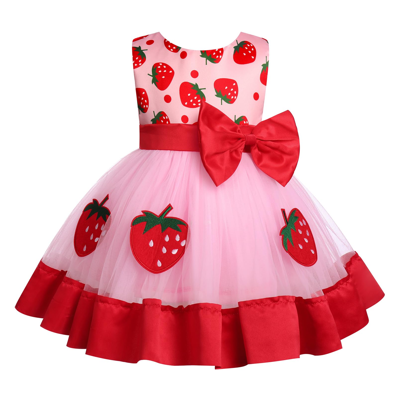 Photo 1 of Infant Baby Girl First Birthday Dress Cake Smash Outfits Toddler Strawberry Tulle Tutu Halloween Christmas Cosplay Outfits Easter Baptism Princess Dress for Photo Shoot Pink-Strawberry 12-18 Months