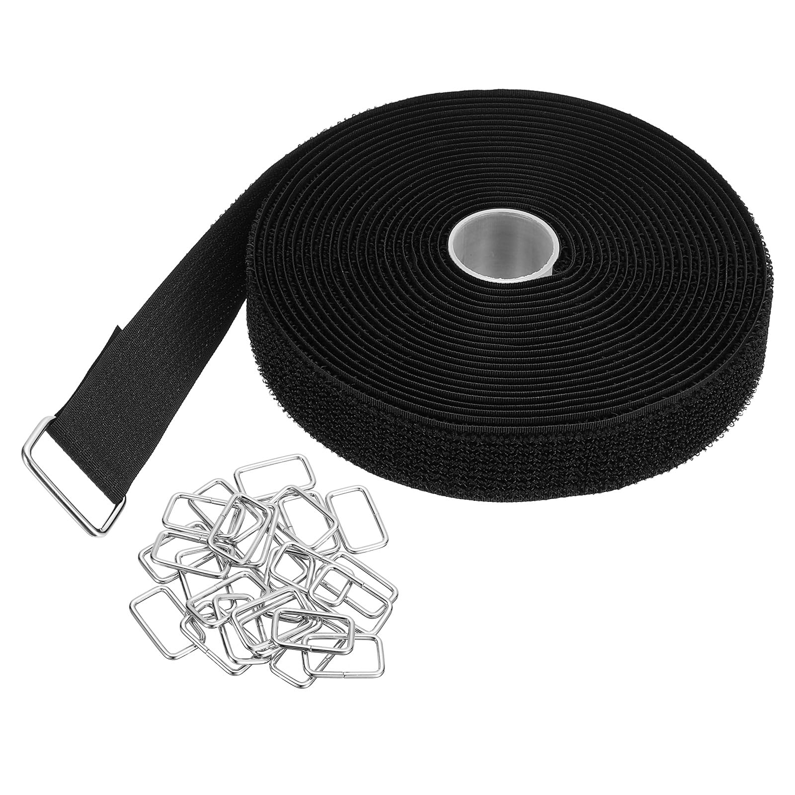 PATIKIL Hook and Loop Straps 1 in x 16 Ft with 25pcs Metal Buckle, Adjustable Cinch Straps Fastening Cable Straps for Bundling Storage Organization, Black