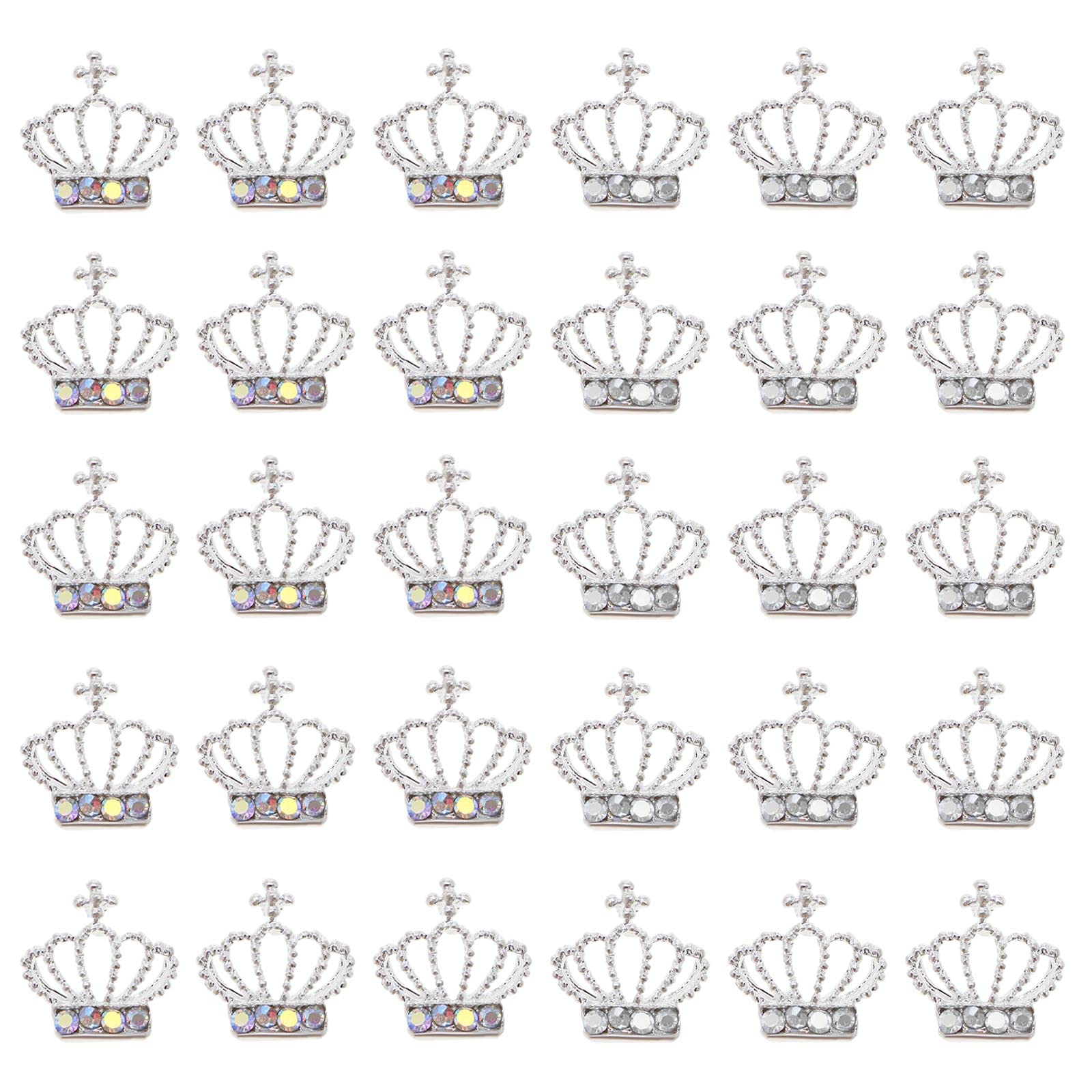 EMSea 30PCS 3D Crown Nail Art Shiny Rhinestones Decorations Crown Nail Charms Ornaments for Women Girls Salon Home DIY Nail Design Nail Art Supplies Multicolour
