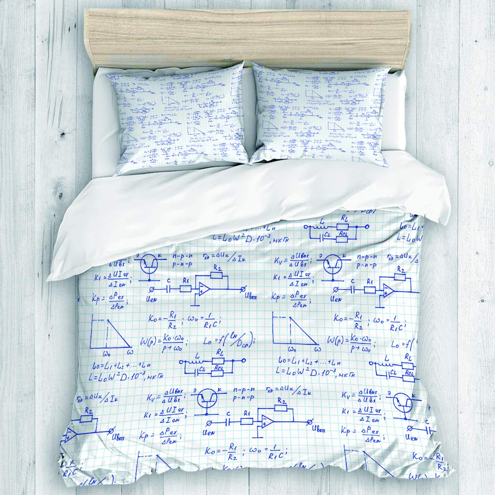 DAHALLAR Duvet Cover Set,Physics, Electronic Engineering, Mathematics Equation and calculations, Endless Hand Writing,Decorative 3 Piece Bedding Set with 2 Pillow Shams Queen Size