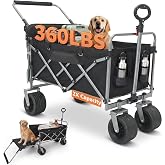 Collapsible Push &amp; Pull Wagon with Drop Down Tailgate, 360lbs Heavy Duty Folding Shopping Cart with Big Wheels &amp; Brakes for Sports, Groceries, Camping