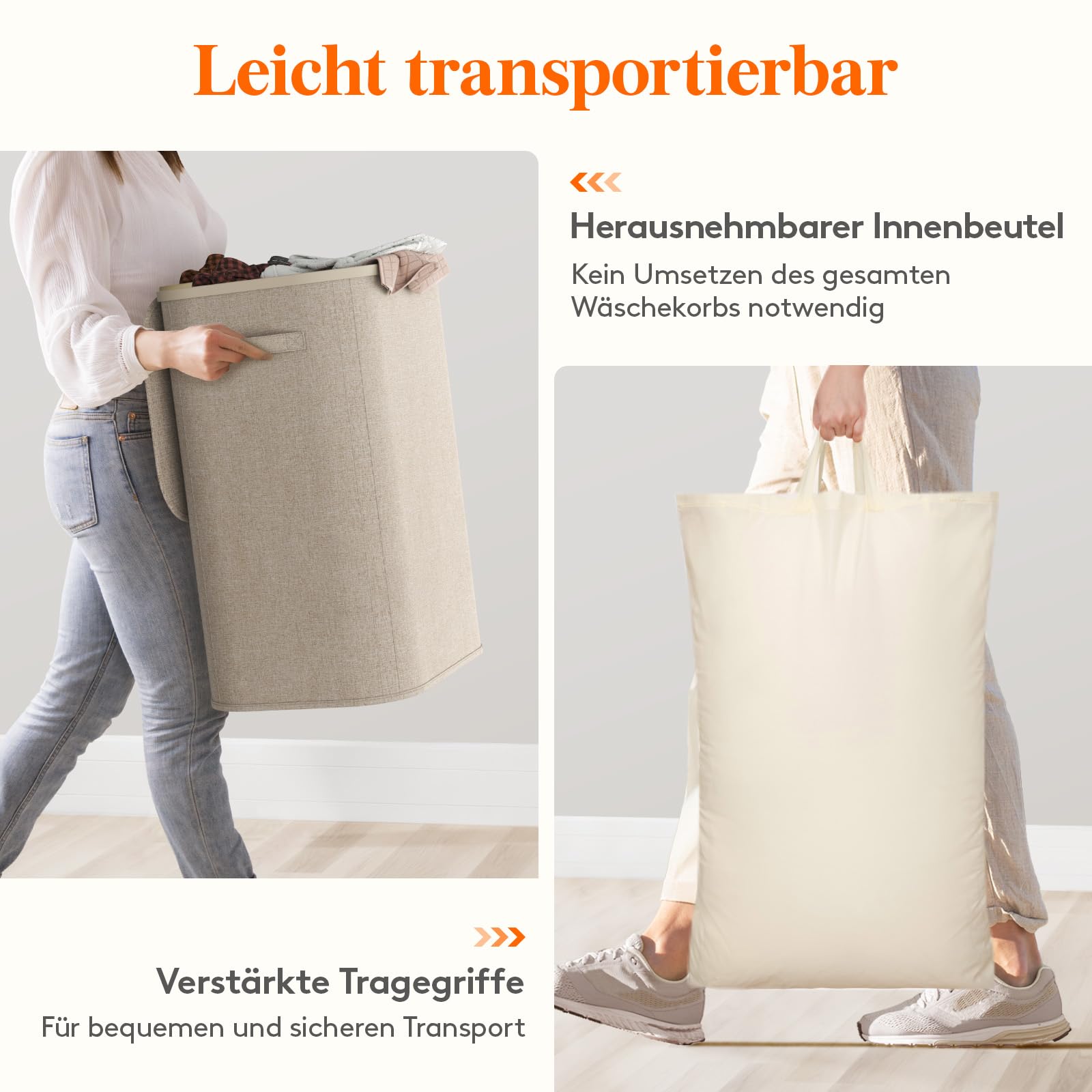 Lifewit Wäschekorb mit Deckel, 85L Wäschesammler mit Kunststoffrahmen, faltbarer großer Wäschesortierer, Wäschekörbe für Schlafzimmer, Bad, Beige 7