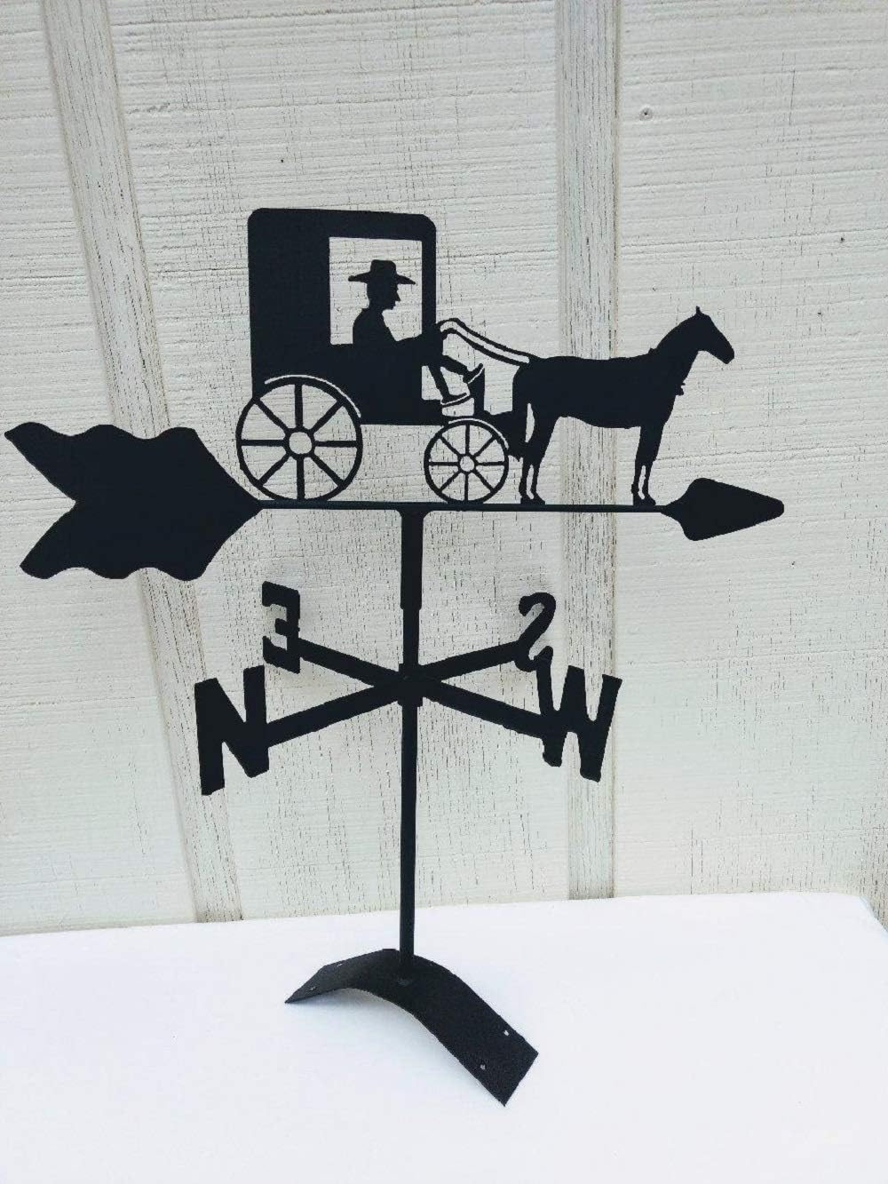 Weathervanes - The Lazy Scroll Amish Horse and Buggy Roof Mount Weathervane Black Wrought Iron Look