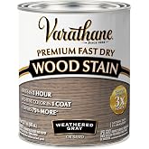 Varathane Premium Fast Dry Weathered Gray Wood Stain | Oil-Based, 1 Coat Color, 1 Hour Dry Time, Interior Wood Stain, Furniture, Cabinets, Doors, Covers Up to 275 Sq Ft, Quart