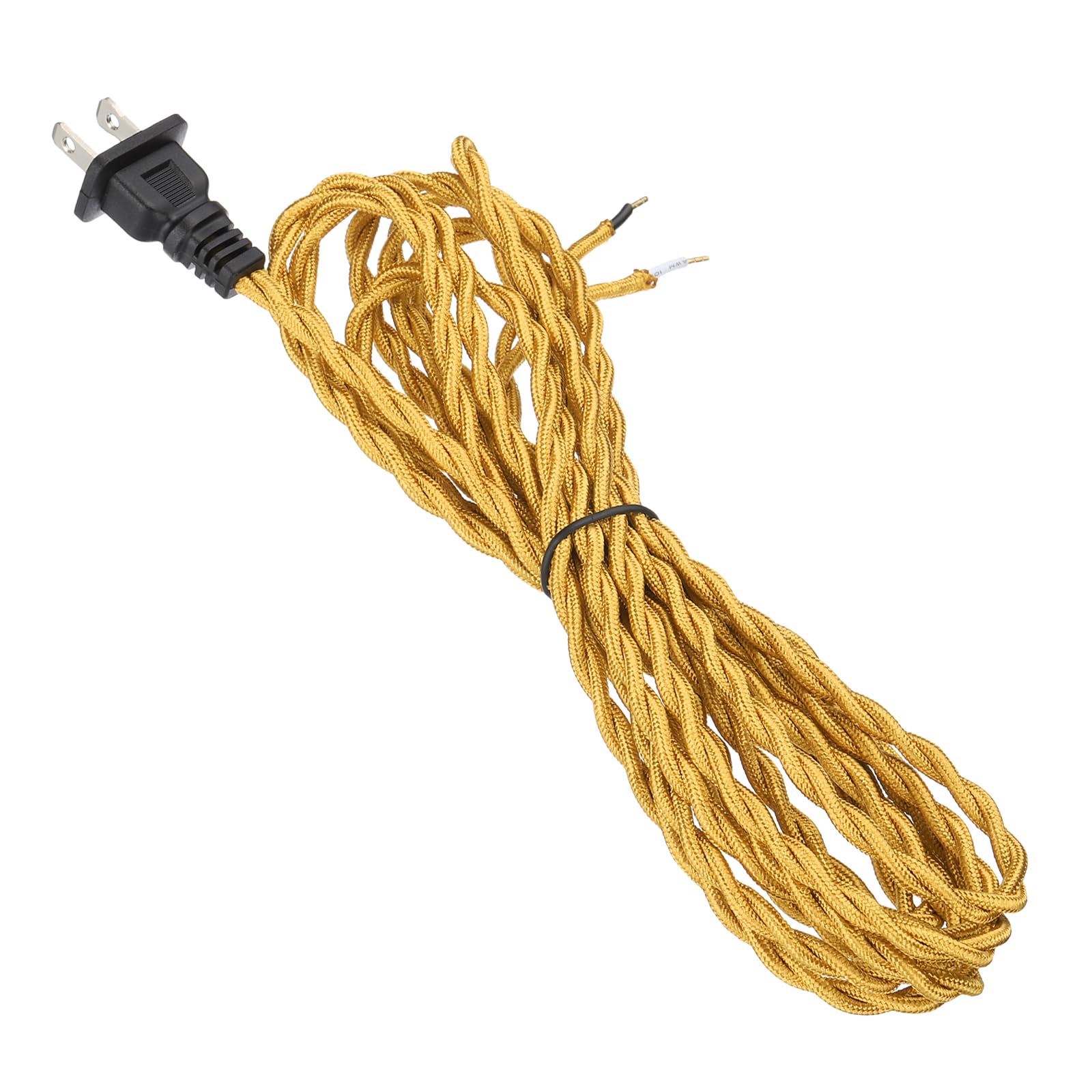 Photo 1 of uxcell 8Ft 18/2 Twisted Cloth Covered Lamp Cord, 1 Pcs Vintage Fabric Electrical Wire with Plug Stripped Ends Ready for Extension Wiring DIY Repairing, Golden