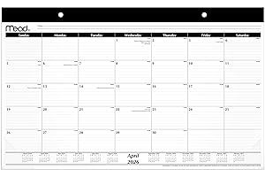Mead Desk Calendar 2026-2027 Planning Pad, Academic 15-Month April-June, Monthly, 17-3/4" x 11" Compact, Ruled Daily Block, B