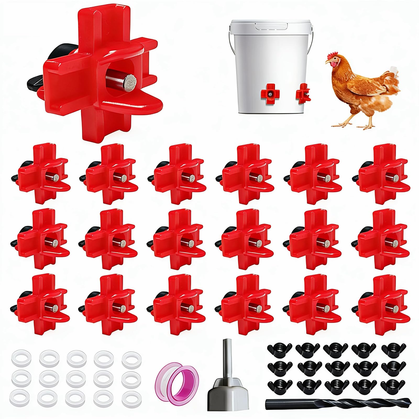 Photo 1 of 15 Pack Horizontal Chicken Waterer Nipples,Leakproof Chicken Nipple Water for Poultry Coop, Durable ABS Plastic & Stainless Steel, Water Saving Design,with Drill Bits