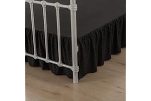 Cache-sommier touffeté à pois avec coins fendus pour très grand lit, jupe de lit à volants de 35,6 cm avec plateforme, noir