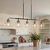 uznhty Dining Room Chandelier 5 Light Linear Pendant Lights Kitchen Island with Clear Glass Shade Dining Table Fixture, 45 In