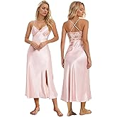 ALCEA ROSEA Women Silk Satin Nightgown Sexy Lace Chemise Lingerie Long Sleepdress for Ladies Sleepwear Slip Negligee