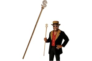 Nicky Bigs Novelties Gold Jeweled Money Cane 49.5" Adjustable Staff with Dollar Symbol, Cosplay Scepter, Halloween Prop Costume, Magician Stage Accessory, Walking Stick for Men, One Size