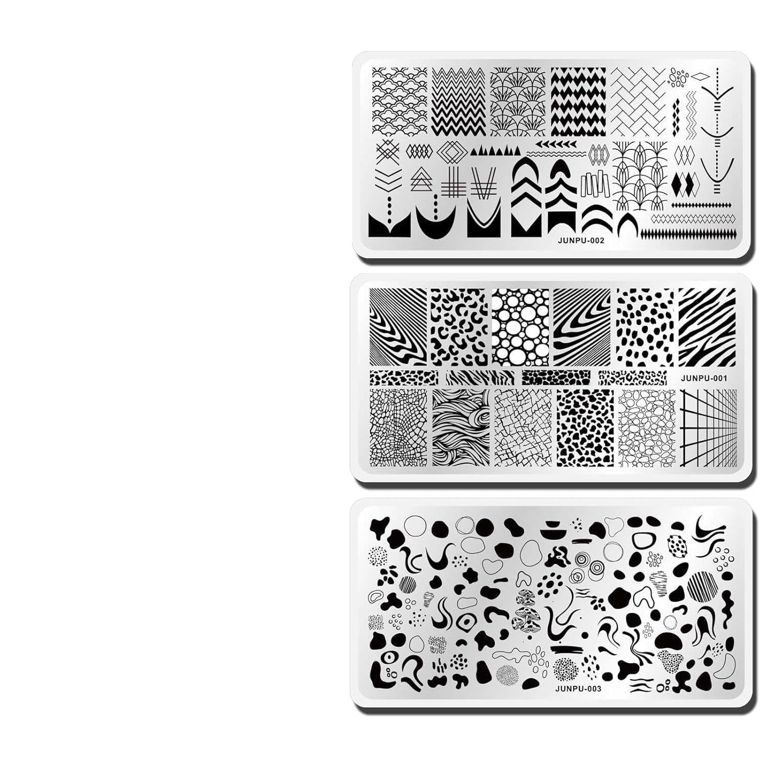 3Pcs Nail Stamping Plates, Geometric Swirl Leopard Pattern Nail Art Stamping Plates French Nail Stamp Plate, Plaid Stripes Line Designs Nail Stamper Templates Nail Stamping Kit Reusable Nail Art Tools