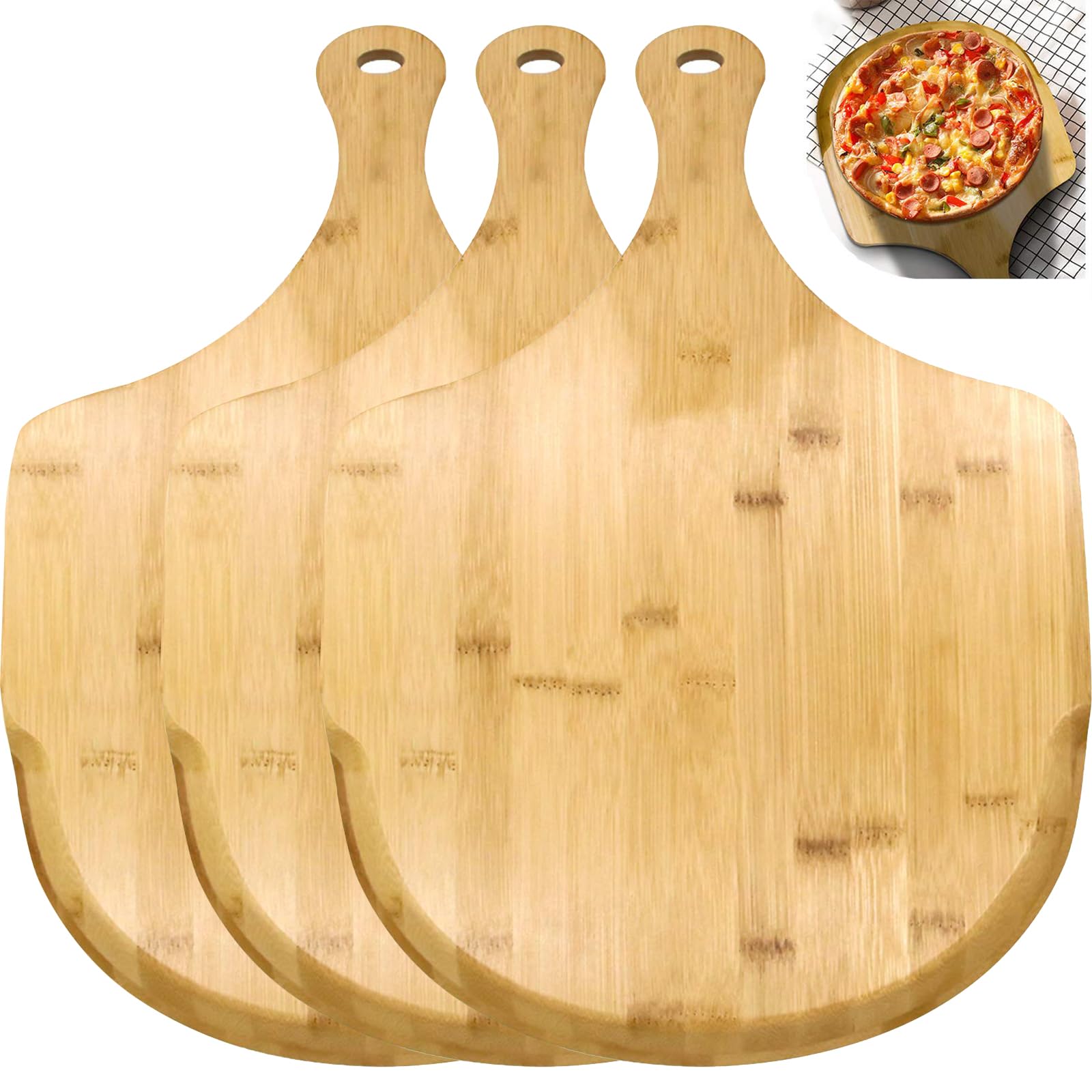 ZOENHOU 3 Pack 12 Inch Bamboo Pizza Peel, Non Stick Bamboo Pizza Paddle, Wood Pizza Peel for Baking Homemade Pizza and Bread
