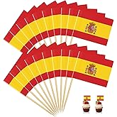 200 Pcs Small Spain Flag Toothpick Toppers Picks, Mini Spanish Cupcake Flags on Wooden Sticks for National Day, Hispanic Heritage, Football Parties, Cocktails, Tapas, and Table Decorations