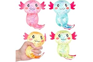 Sezua Squishy Fidget Stress Ball - 4 Pack Taba Squishies Squeeze Sensory Axolotl Toys, Axolotl Squishy Sugar Stress Ball Toys