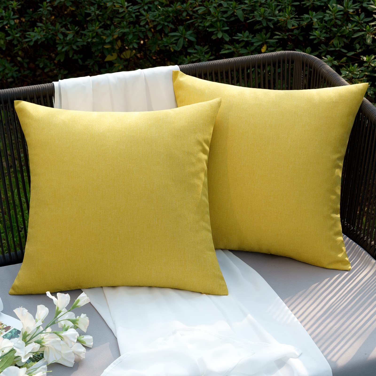 EMEMA Outdoor Cushion Covers Waterproof Decorative 20 x 20 Inch Throw Pillow Covers for Furniture Patio Couch Garden Yellow Sofa Bed Linen Balcony Outside Cushions 50 x 50 cm Set of 2