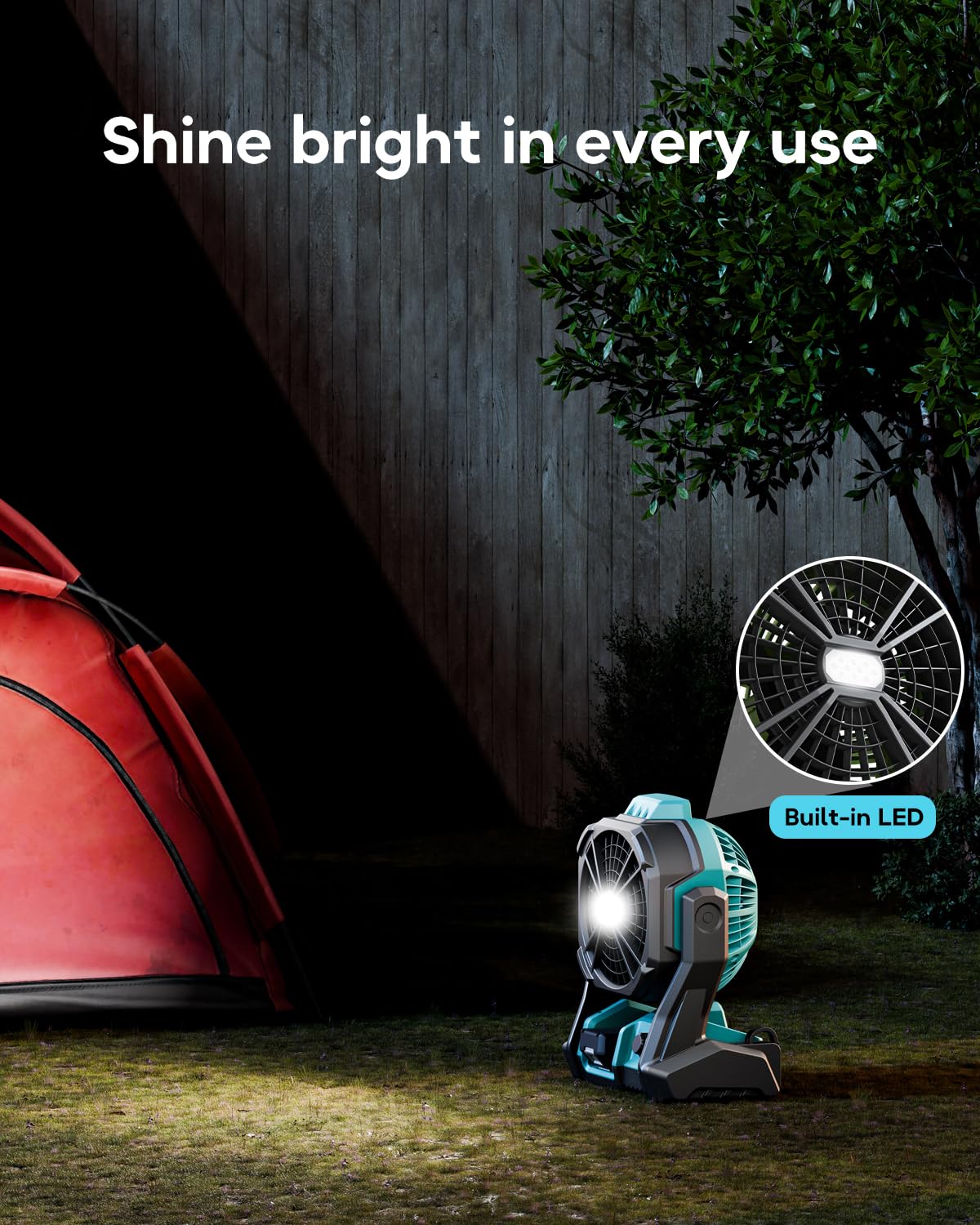 DeForce Battery Operated Fan, for Makita 18V Battery, Camping Fan Cordless, Option for Corded, with LED Lights, Variable Speed, Hook for Hanging, for Jobsite, Blue(Bare Tool Only)