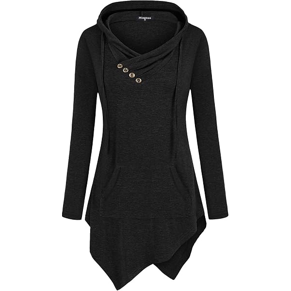 MOQIVGI Women's Cowl Neck Tunic Top - Long Sleeve, Asymmetrical Hem, With Pockets - View #3