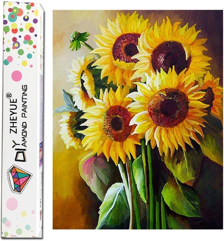 Diamond Painting Kits for Adults, 5D DIY Full Drill Diamond Art Kit with Ab Crystal Rhinestone,Paint with Diamond for Home Wall Decor Sunflower (Sunflower, 11.8x15.7Inch)
