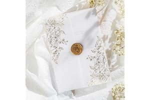 50 Pack Pre-Folded Vellum Jackets for 5x7 Invitations,AZAZA Gorgeous Translucent Invitation Sleeves,115GSM Vellum Jackets 5x7, Wedding Invitation Accessories,for Weddings Birthdays,Golden Roses