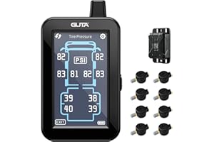 GUTA Tire Pressure Monitoring System, Trailer TPMS with Color Touchscreen Display & 8 Flow Thru Sensor, 6 Alert Modes, Signal Booster, Tire Pressure Monitor for RV, Camper, Semi, 5th Wheel (0-188PSI)