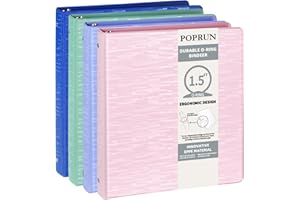 POPRUN 3 Ring Binder 1.5 Inch, PVC-Free, Holds 325 Sheets of 8.5 x 11 Paper, Extra Durable Organizer with 2 Pockets for School & Office, Heavy-Duty, 4 Pack, Multicolor