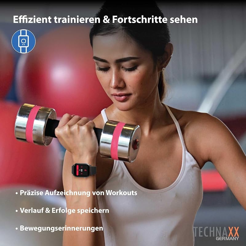 Smartwatch mit Temperatur- & Herzfrequenzmesser – 1,4" Farbdisplay – Fitness Tracker mit Schritte, Distanz, Kalorien, Schlaf, Sportmodi, Benachrichtigungen, Anti-Lost, 5 Tage Akku - TX-SW6HR