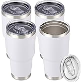 Cool Yoleb 30 oz Tumbler with Lid Stainless Steel Tumblers Bulk Vacuum Insulated Cup Reusable Powder Coated Travel Mug Double Wall Leak Proof Cups Keep Cold Drinks for 12 Hours White, Set of 4