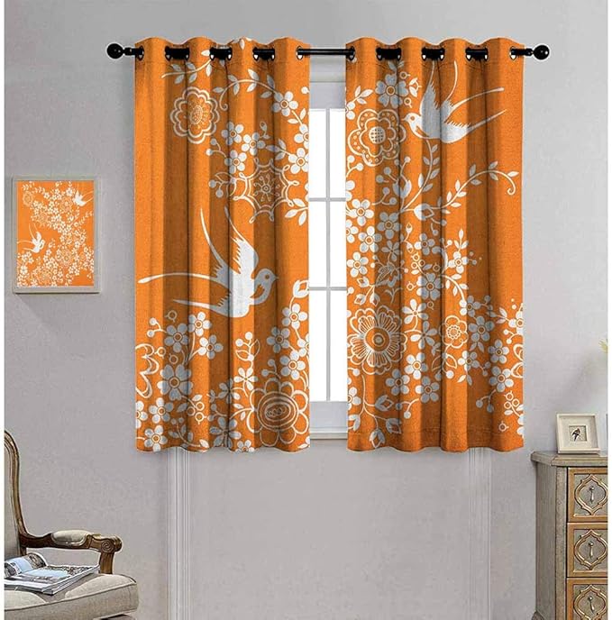 Ahuimin Orange and White Bedroom Curtains Blackout Drapery Panels