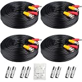 WildHD 4x200ft BNC Cable All-in-One Siamese Video and Power Security Camera Cable Extension Wire Cord with 2 Female Connectors for All Max 5MP HD CCTV DVR Surveillance System, 200ft 4pack Cable, Black