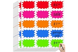 LABELON 300 Pcs Removable Garage Sale Stickers, Burst Star Adhesive Yard Sale Price Stickers with Space to Write Pricing (2"x3"), Price Tag Rummage Sale Labels for Retail and Market