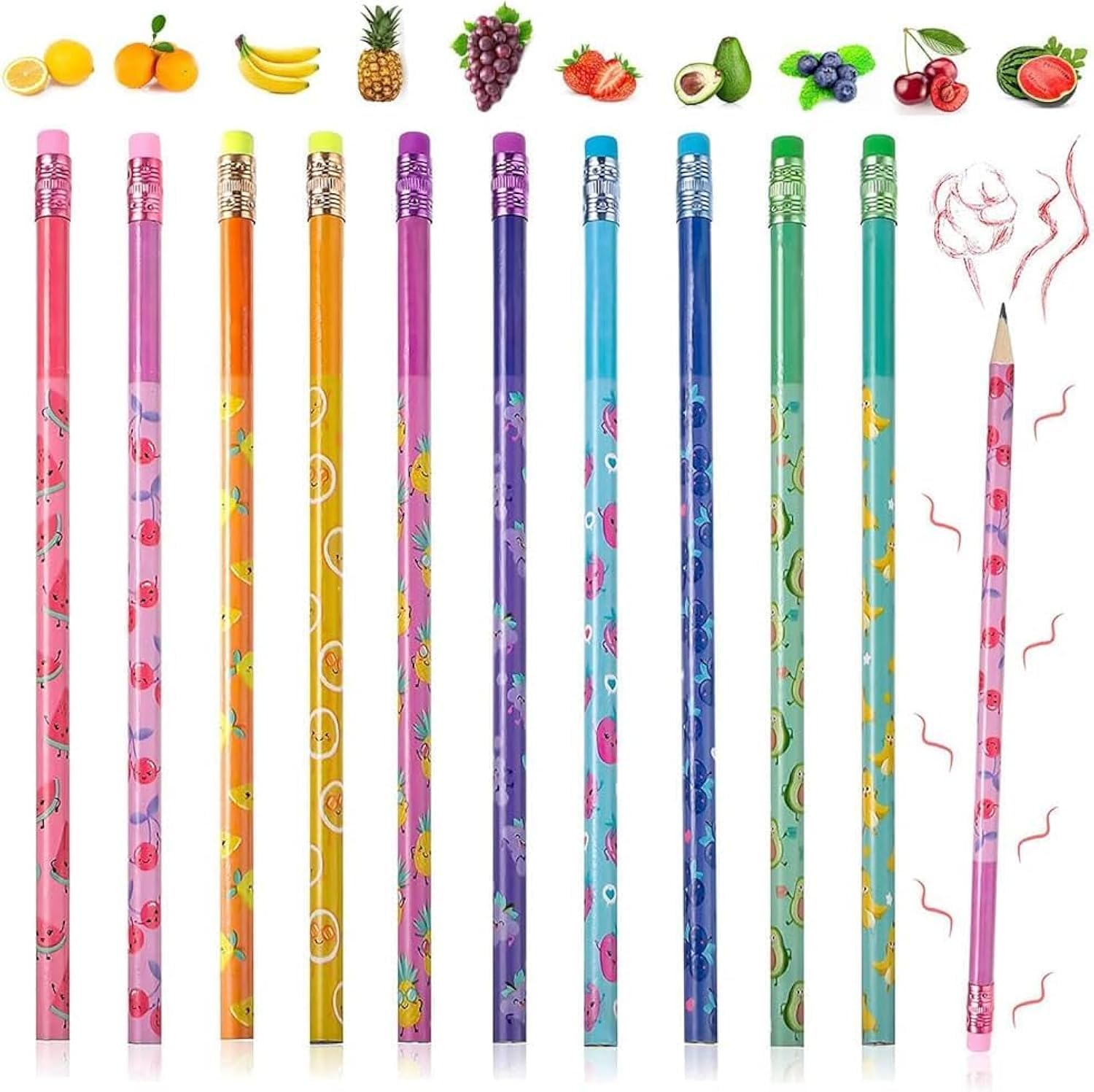 LATERN 60Pcs Scented Pencils for Kids, 17CM Fruit Scented Pencils HB Graphite Pencils Colorful Fun Wood Pencil with Erasers for Boys Girls School Stationery Party Reward Supplies (10 Styles)