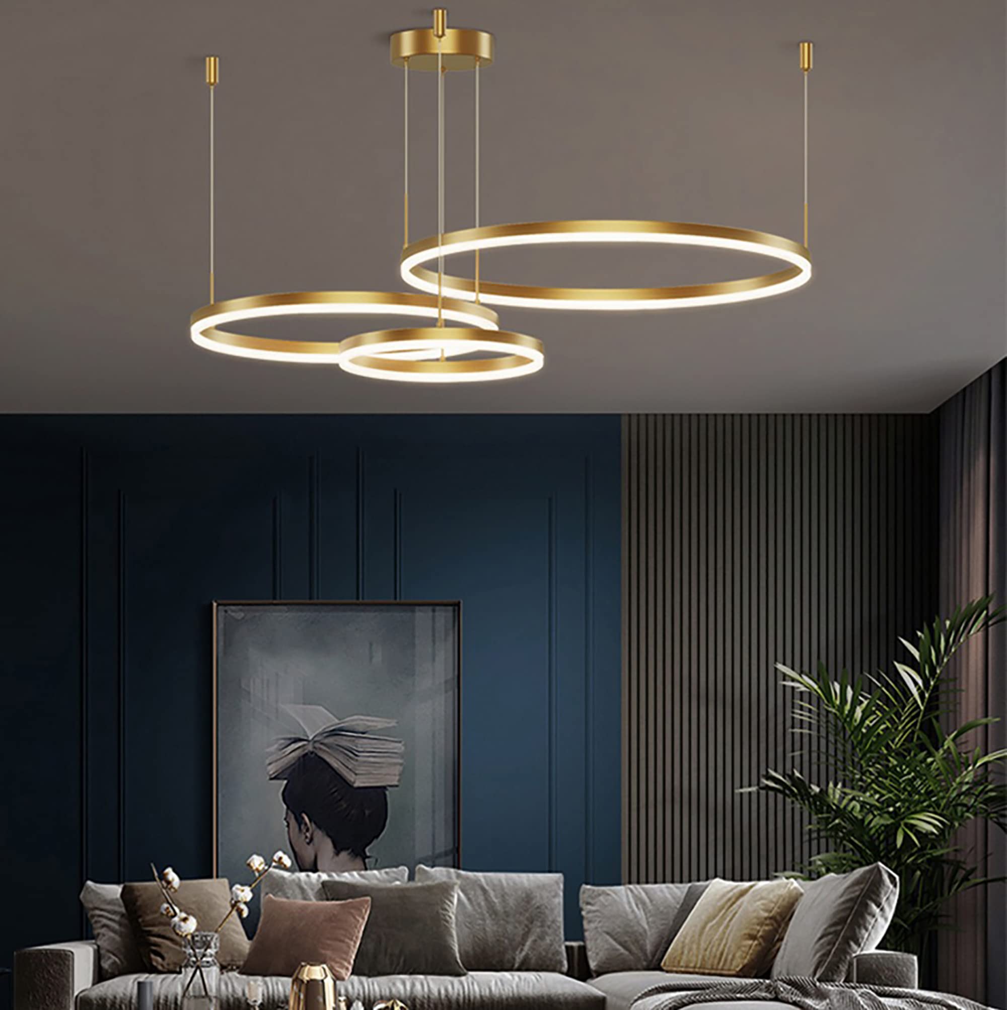 Photo 1 of LightInTheBox Gold Ring Chandelier, LED Circle Geometric Pendant Light Dimmable Gold Ceiling Light for Living Room Dining Room Bedroom (40+60+80cm)
