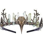 CoTeeZa Green Fairy Crystal Crown - Handmade Raw Quartz Tiara with Bronze Crow Branch Moon Elf Headpiece Fantasy Forest Witch Crown Wedding Renaissance Halloween Cosplay Woodland Headband