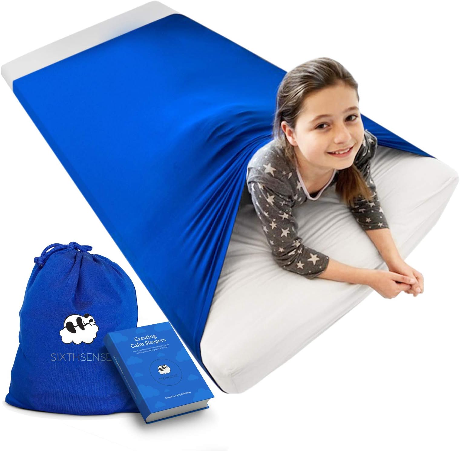 Sensory Compression Bed Sheet | BONUS eBOOK + SLEEP JOURNAL | Twin Size | Alternative to Heavy Weighted Blankets | Stretchy, Breathable, Firm Pressure for Calming & Relaxing Sleep | Midnight Blue
