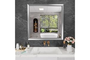 Amorho 36x36 Inch Bathroom Mirror Silver, Thick Metal Framed Wall Mirrors for Over Sink, Brushed Nickel Mirror Perfect for Bedroom, Living Room, Entryway, Rectangle (Horizontal/Vertical).