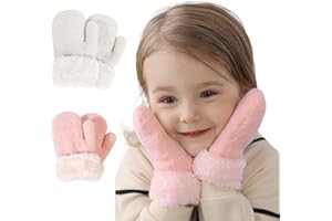2 Pairs Toddler Mittens, Kids Knit Gloves with Thick Fleece Thermal Winter Warm Girls Gloves for 3-7 Years