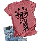 Auburet Womens Giraffe T Shirt Summer Funny Graphic Short Sleeve Crewneck Tees Casual Shirt Tops