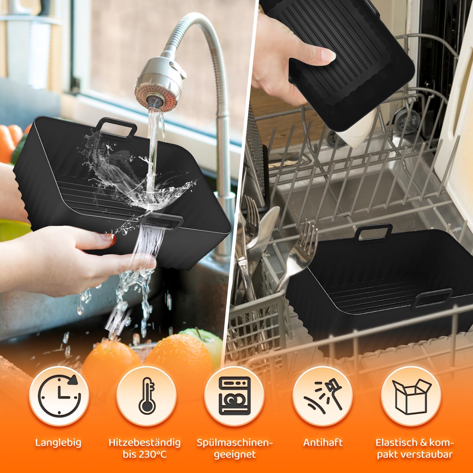 Ninja Heißluftfritteuse Zubehör - Airfryer Zubehör Set für Ninja Foodi Max Dual Zone AF400EU/AF300EU, AF400EUCP, DZ400EU, 7,6L–9,5L | BPA-frei, Spülmaschinenfest, Wiederverwendbar 4