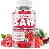 YUULAI Saw Palmetto Gummies for Women Men, Organic Saw Palmetto with Pumpkin Seed Oil for Hair Growth & Skin Health, Sugar Free, Raspberry Flavor, 60 Count