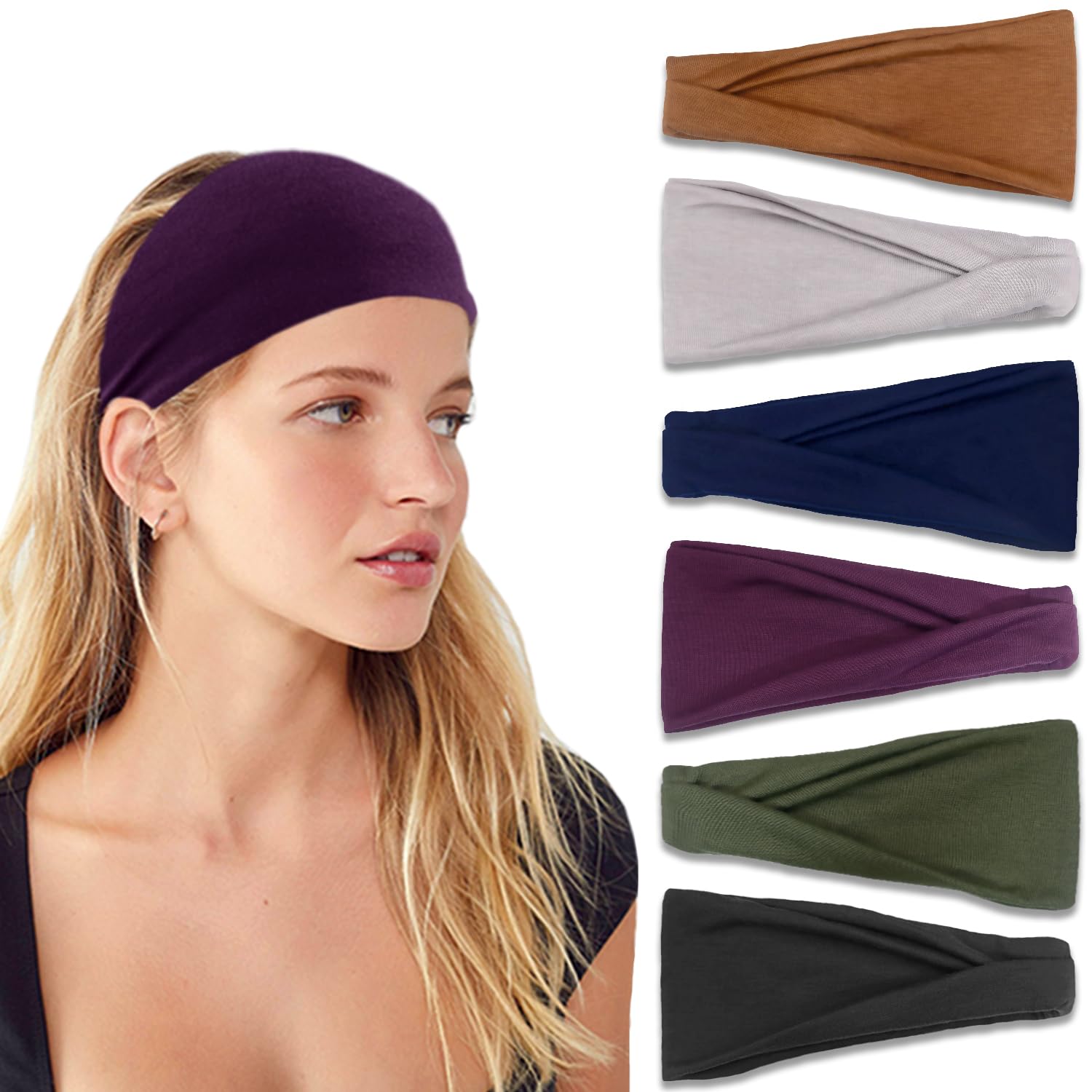 Photo 1 of IVARYSS Headbands for Women, Non-Slip, Premium Stretchy Head Bands Hair Accessories,Wear for Yoga, Fashion, Working Out, Travel or Running, 6 Pack, Solid