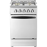 20" Free Standing Gas Stove Oven Range,4 Burner LPG Cooktop with 65L Oven, 201 Stainless Steel Body, Double Layer Mirror Surface Tempered Glass Door, Compact Design for Kitchen (NG-LPG Conversion Kit)